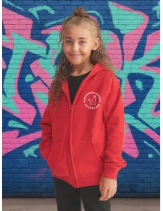 Our Junior Zipped Leavers Hoodie is very pop­u­lar — great for throw­ing on when you’re pop­ping out.
